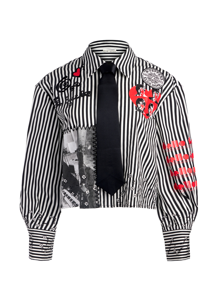 A+O X THE BEATLES PAM EMBROIDERED BLOUSE - BLACK/OFF WHITE image 6 - Alice And Olivia