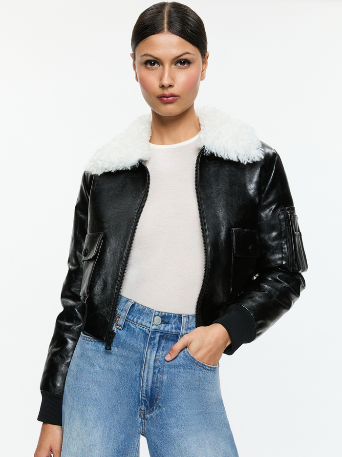 WILLARD VEGAN BOMBER - BLACK - Alice And Olivia