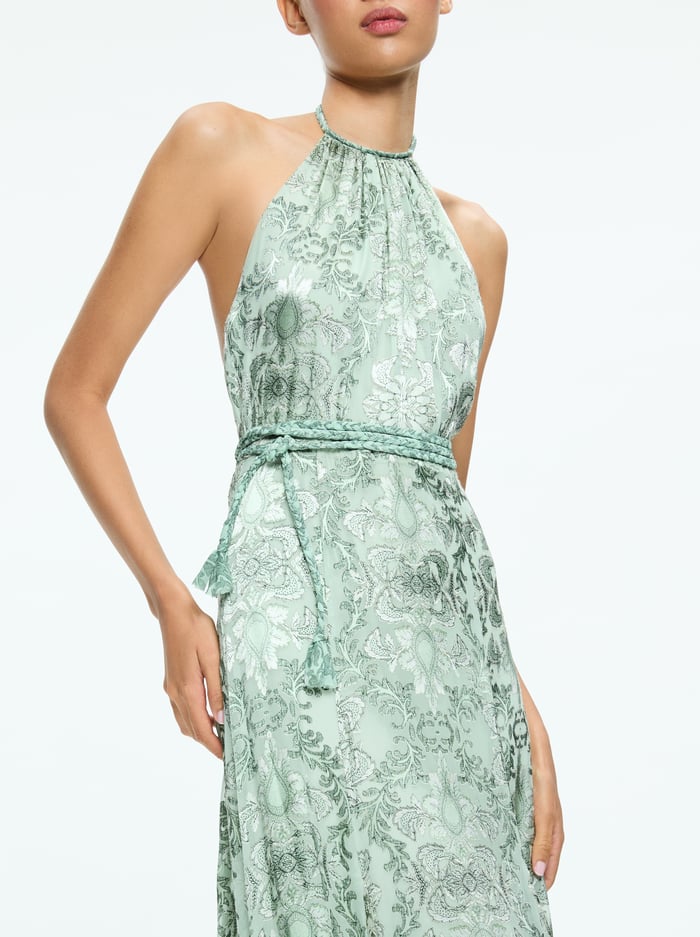 DANIKA HALTER MAXI DRESS WITH BELT - VANITY PISTACHIO image 1 - Alice And Olivia