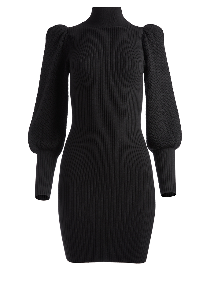 CALEB PUFF SLEEVE MINI SWEATER DRESS - BLACK image 5 - ALICE + OLIVIA