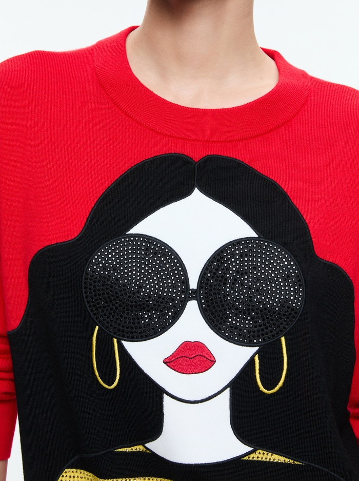 STACEFACE PULLOVER - BRIGHT RUBY MULTI image 3 - Alice And Olivia