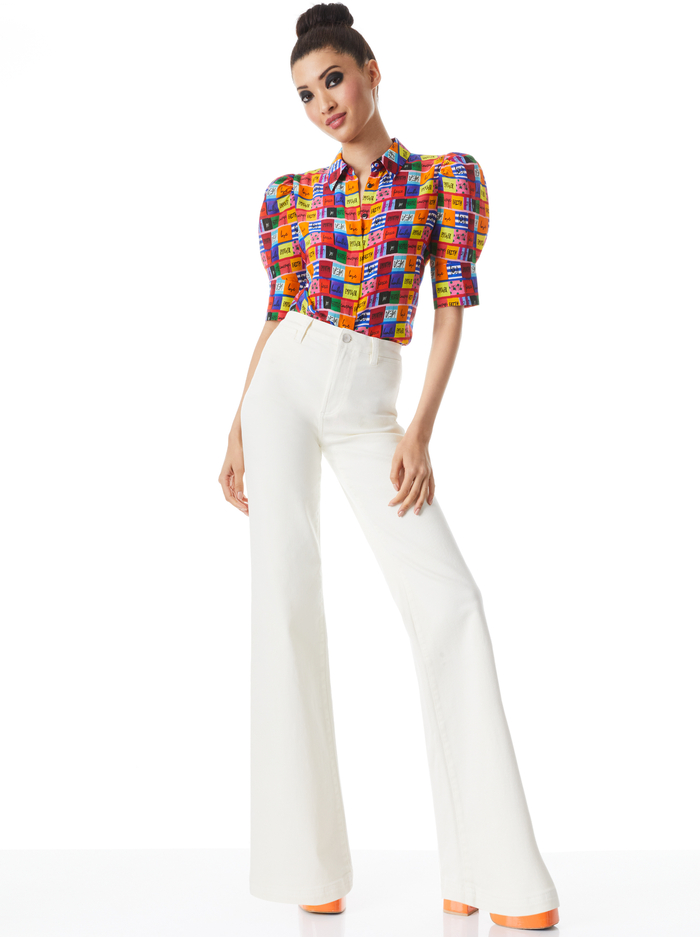 WILLA SCRUNCHED PUFF SLEEVE PLACKET TOP - LOVE PATCH image 4 - Alice And Olivia