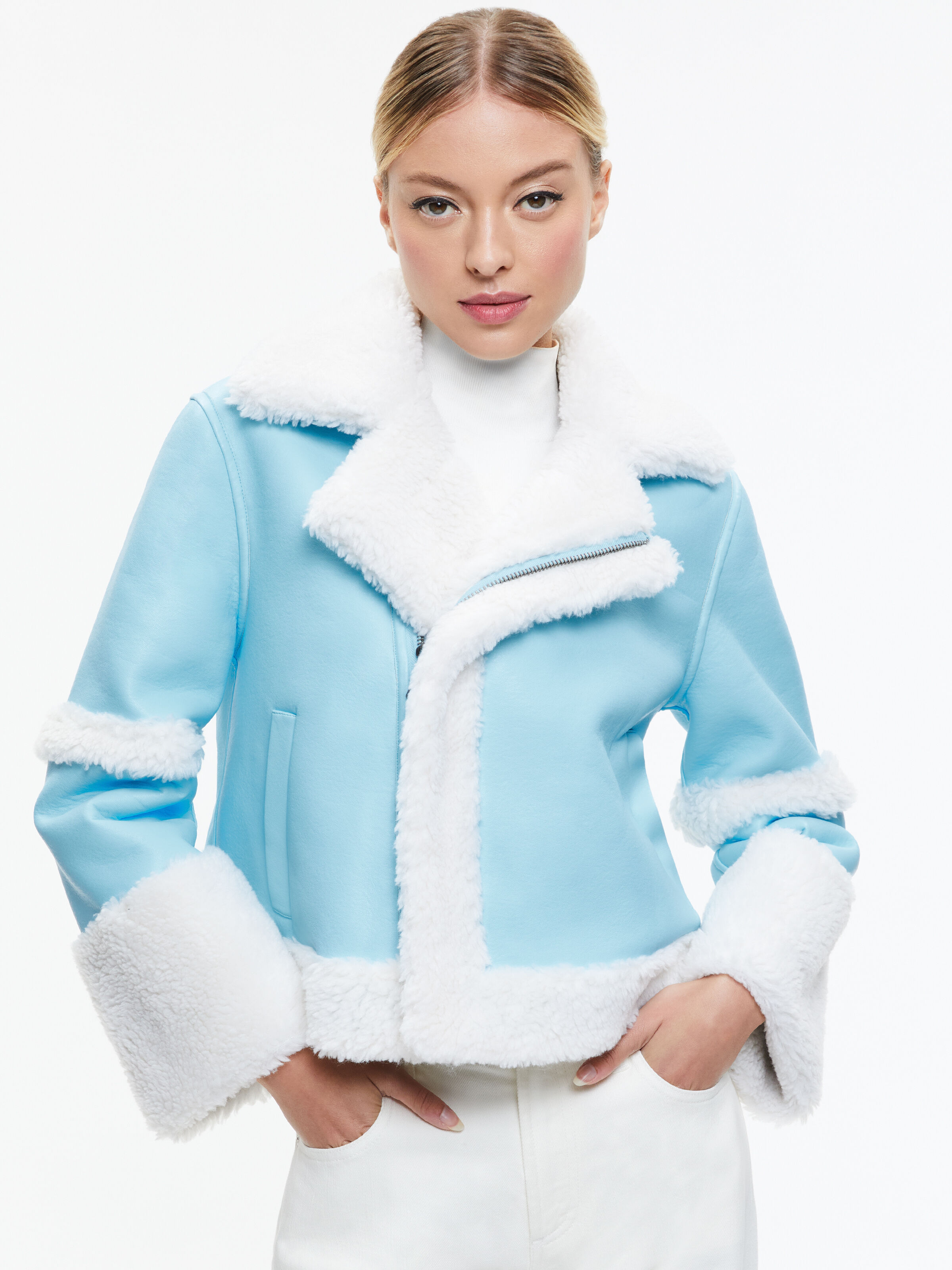 Alice and olivia shop white leather jacket