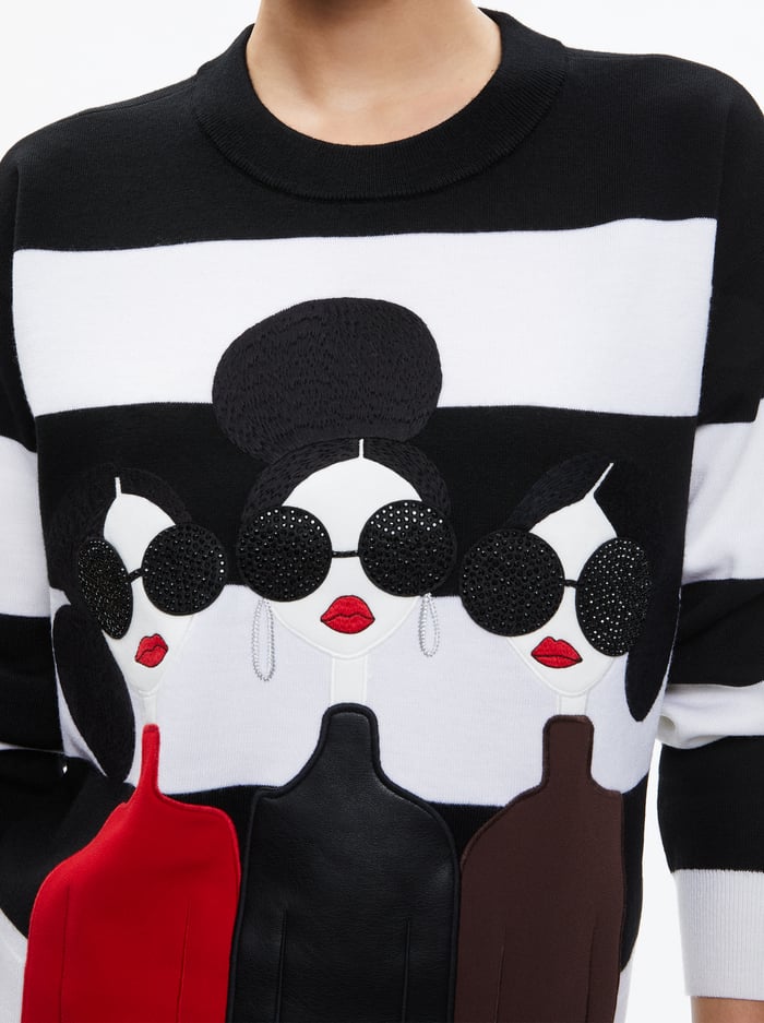 STACEFACE PULLOVER - BLACK/SOFT WHITE MULTI image 3 - Alice And Olivia