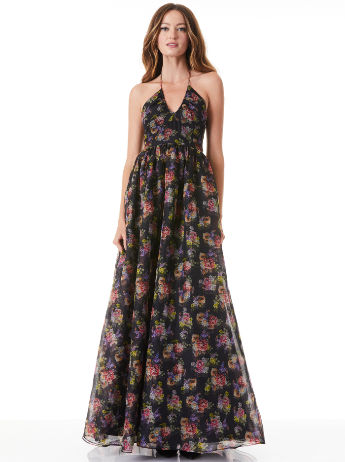 SAORI PRINCESS GOWN - MAGNOLIA FLORAL BLACK - Alice And Olivia