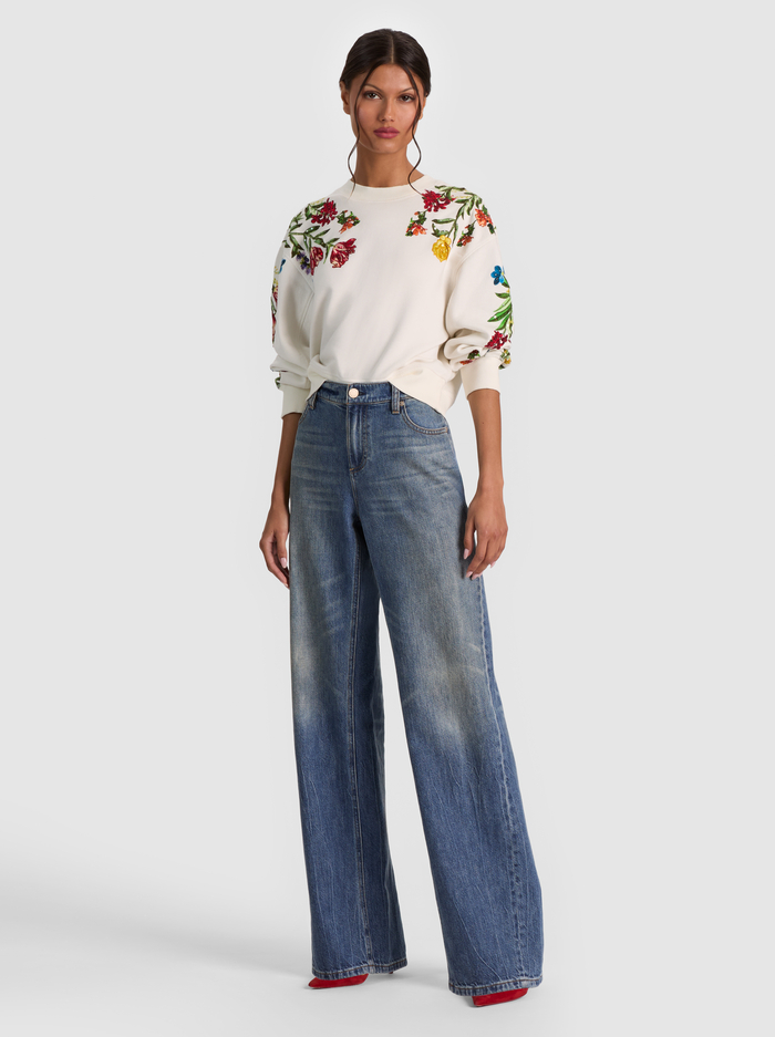 RUSSELL EMBELLISHED CREWNECK SWEATSHIRT - DESERT SPRIGS VANILLA image 5 - ALICE + OLIVIA