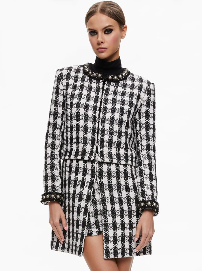 DEON TWO-FER TWEED JACKET - BLACK/WHITE - Alice And Olivia