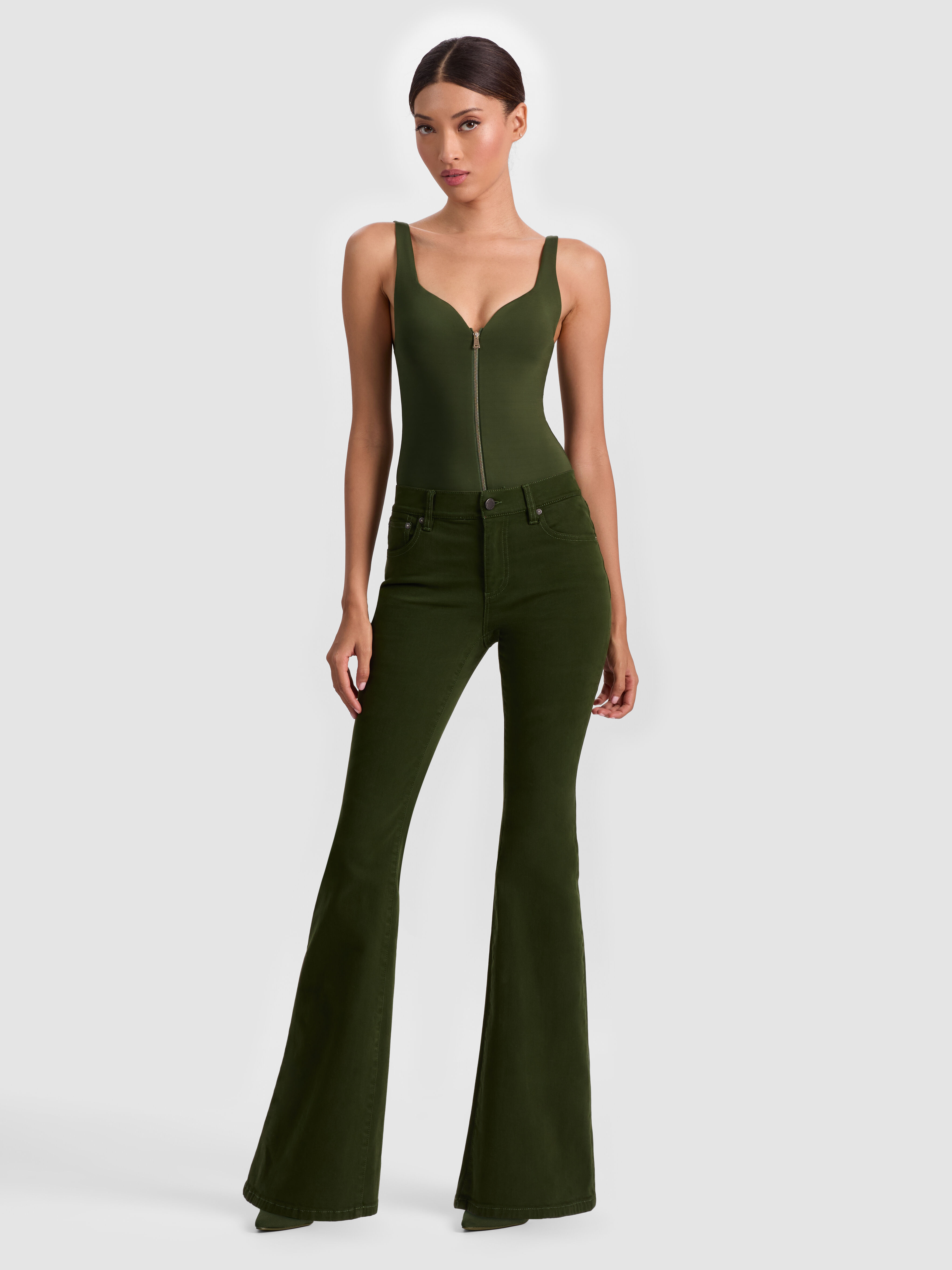 DOLLIE FAUX FUR CUFF CARDIGAN in DARK OLIVE | ALICE + OLIVIA