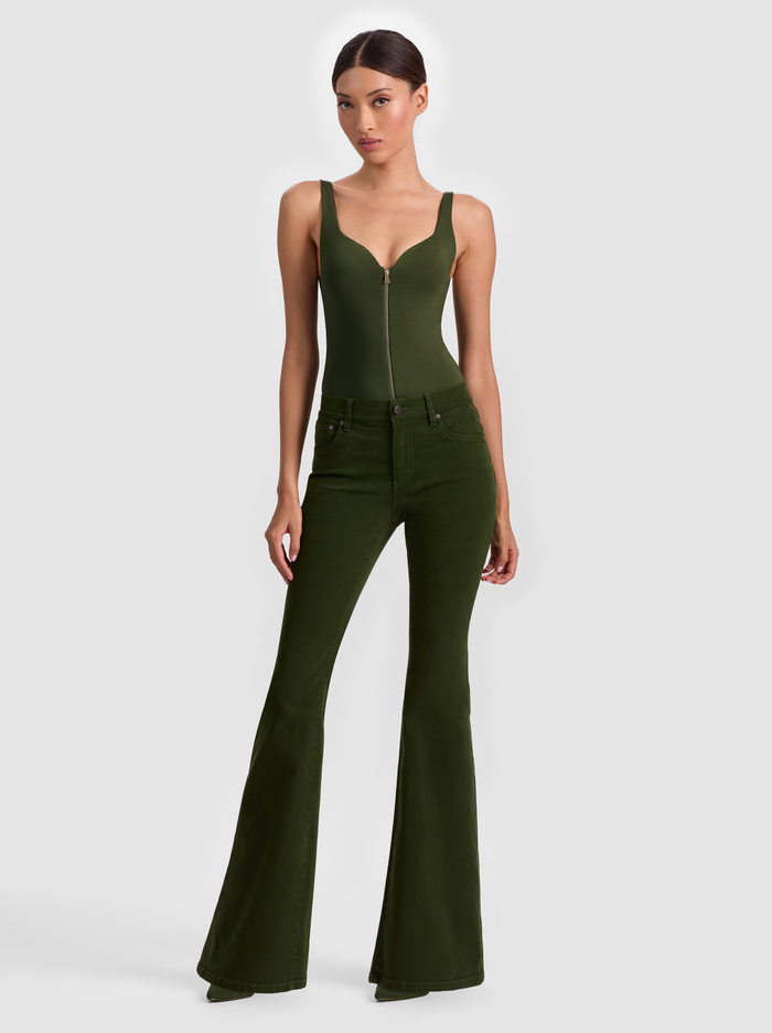 EVE ZIP FRONT BODYSUIT - DARK OLIVE image 1 - Alice And Olivia