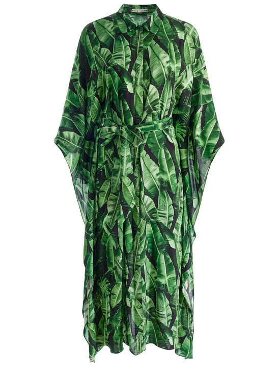 JUNGLE PALM BLACK-DEANNE MIDI SHIRT DRESS