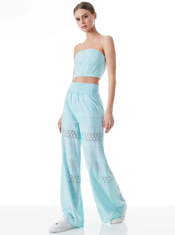 RUSSELL HIGH WAISTED EYELET PANT - POWDER BLUE image 4 - Alice And Olivia