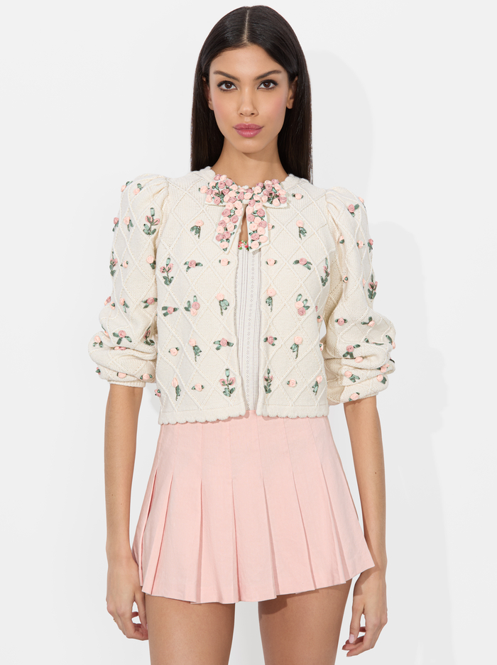 KITTY BOW CARDIGAN - SOFT WHITE MULTI - Alice And Olivia