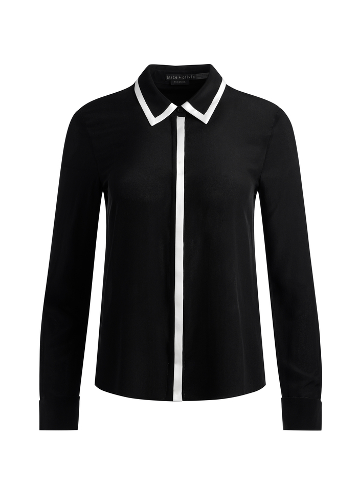 WILLA SILK BLOUSE - BLACK/ECRU image 5 - Alice And Olivia