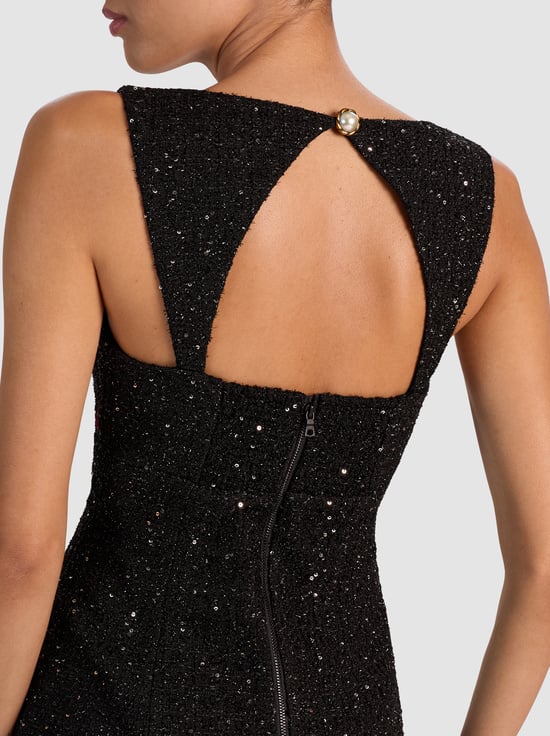 BLACK-KERIA EMBELLISHED TWEED MINI DRESS