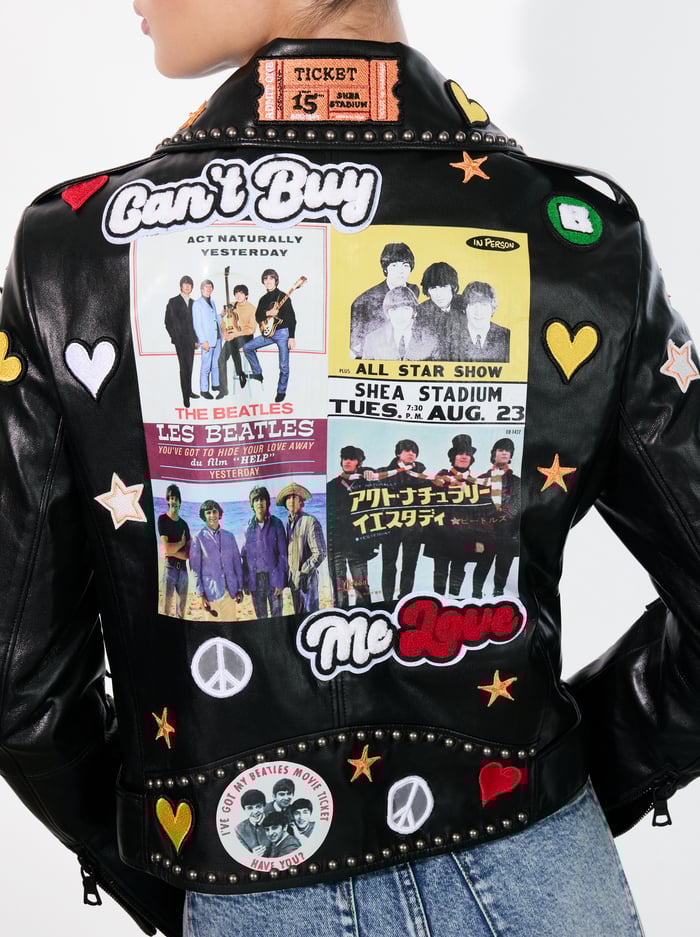 A+O X THE BEATLES CODY VEGAN LEATHER JACKET - BLACK MULTI image 4 - Alice And Olivia
