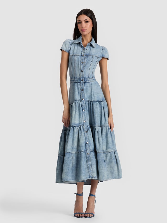 PATSY DENIM MIDI DRESS - LIGHT ADELE image 3 - Alice And Olivia