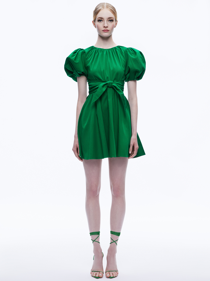 KYLAN PUFF SLEEVE MINI DRESS - EMERALD - Alice And Olivia