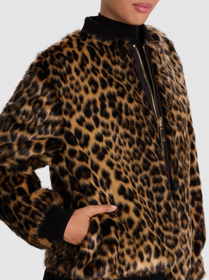 BECKY REVERSIBLE FAUX FUR BOMBER JACKET - CHEETAH/BLACK image 4 - Alice And Olivia