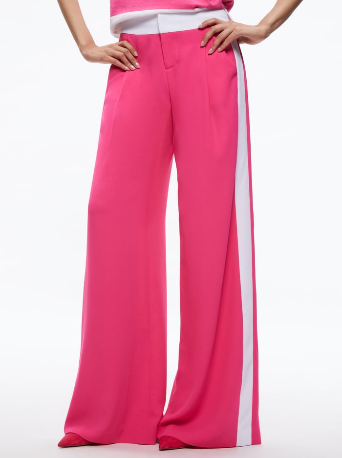 ERIC MID RISE PANT WITH TUX STRIPE - CANDY - Alice And Olivia