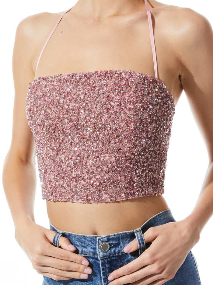 CERESI CRYSTAL EMBELLISHED HALTER NECK TOP - PETAL image 3 - Alice And Olivia