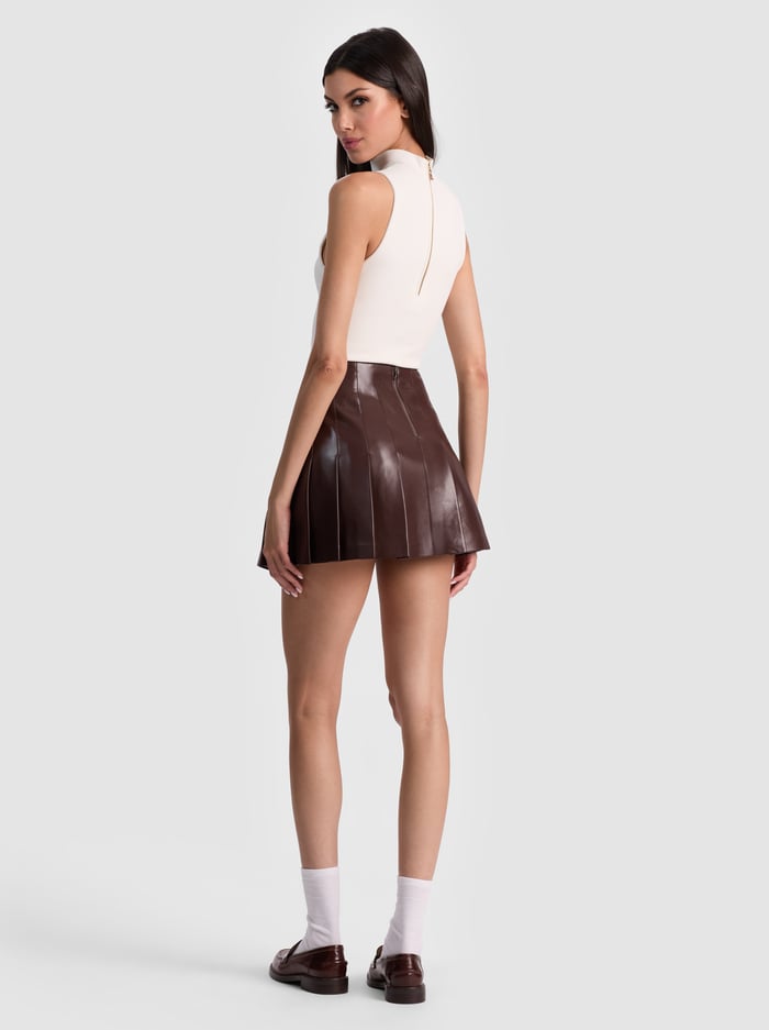 CARTER VEGAN MINI SKIRT - DARK CHOCOLATE image 2 - Alice And Olivia