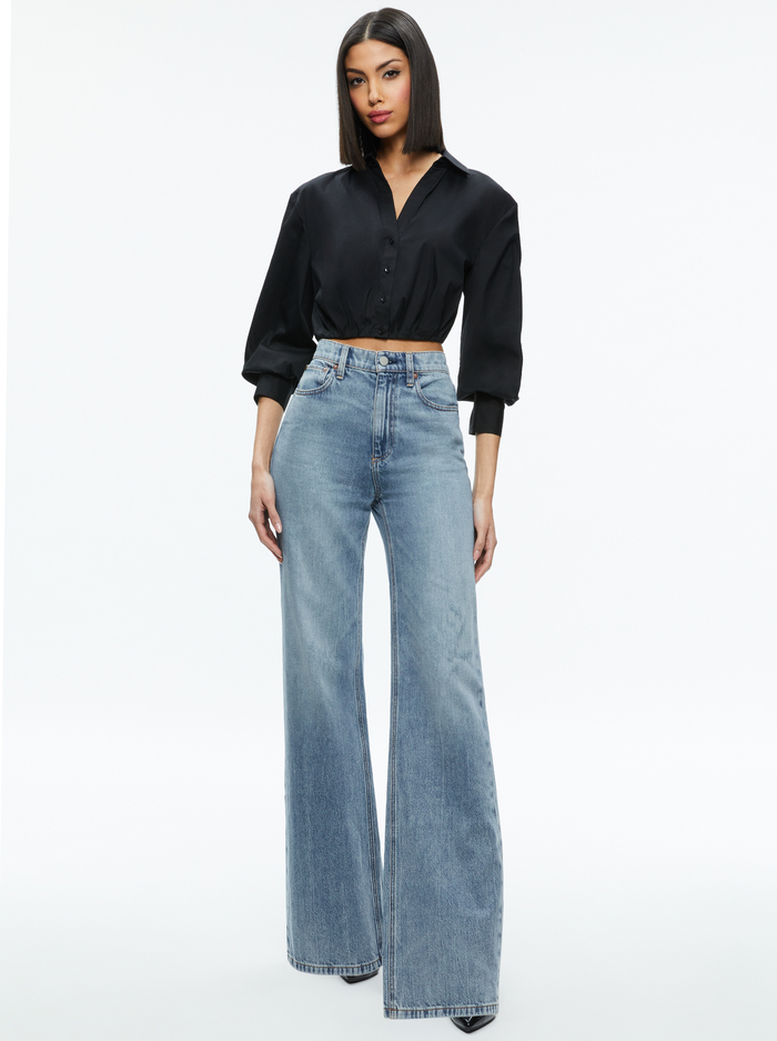 TRUDY CROPPED BUTTON DOWN - BLACK image 2 - Alice And Olivia