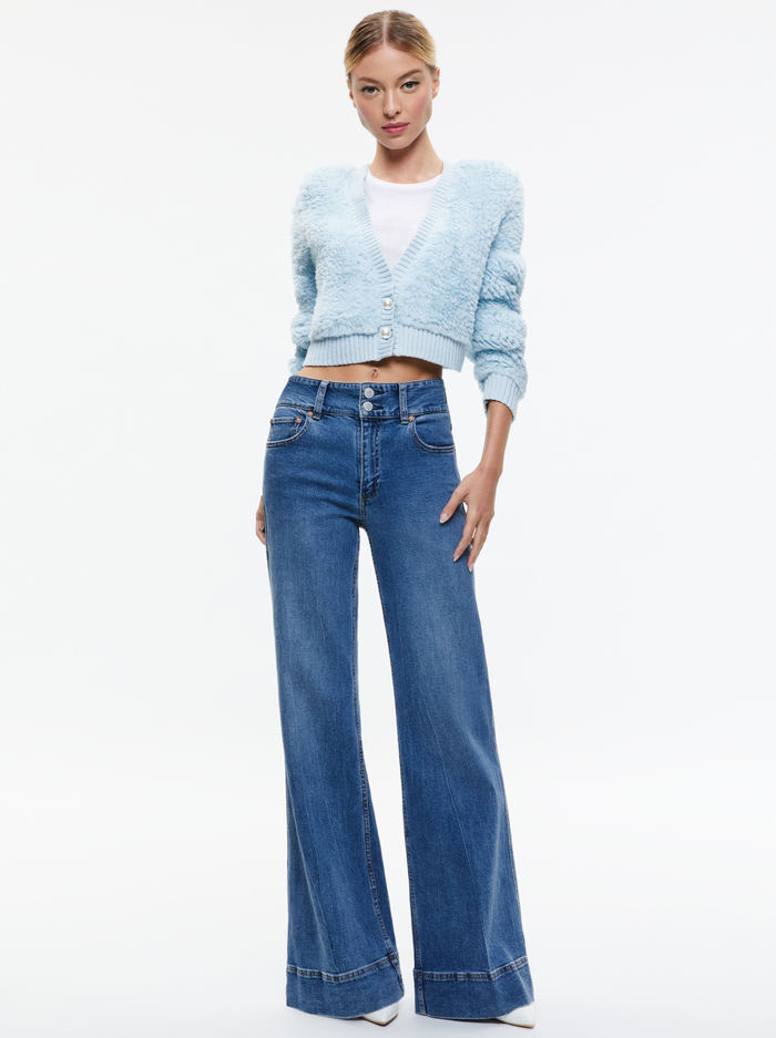 CASILDA FAUX FUR CROPPED CARDIGAN - LIGHT ICE image 4 - Alice And Olivia