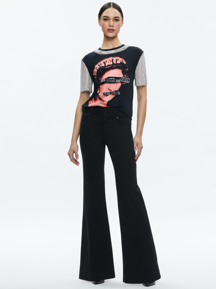 TARI EMBELLISHED CRYSTAL SLEEVE TEE - BLACK/MULTI image 2 - Alice And Olivia