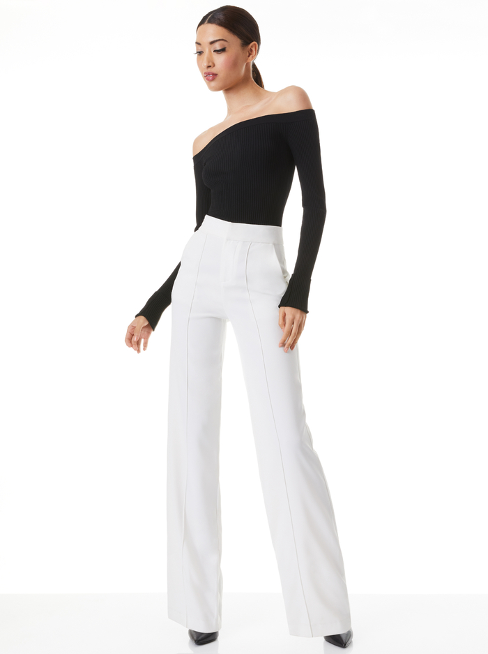 JEANNE OFF SHOULDER RIB PULLOVER - BLACK image 4 - Alice And Olivia