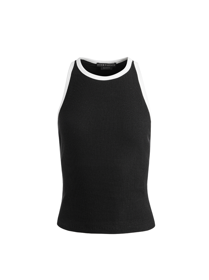 MIRTHA RIBBED RACERBACK TANK - BLACK/OFF WHITE image 5 - Alice And Olivia
