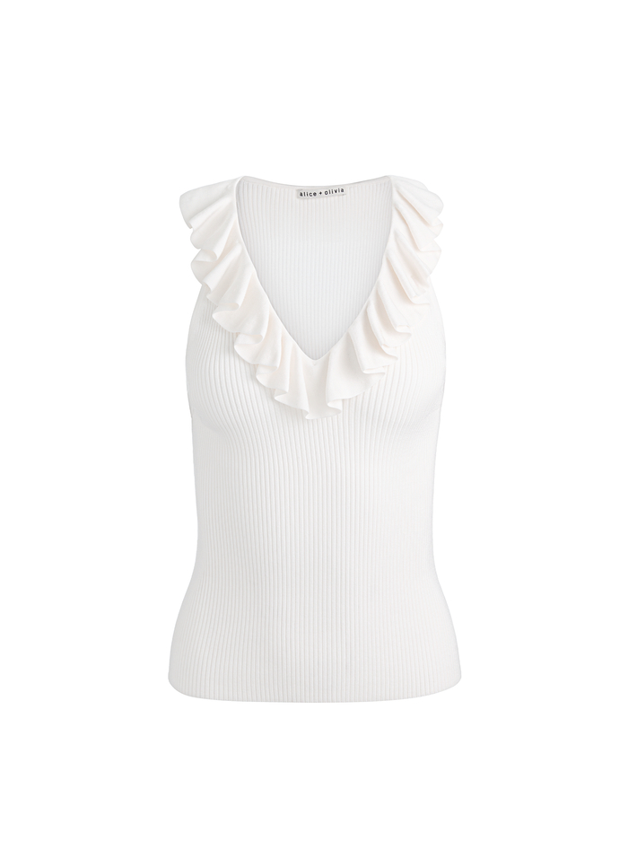 MARNIE RUFFLE TANK - SOFT WHITE image 6 - ALICE + OLIVIA