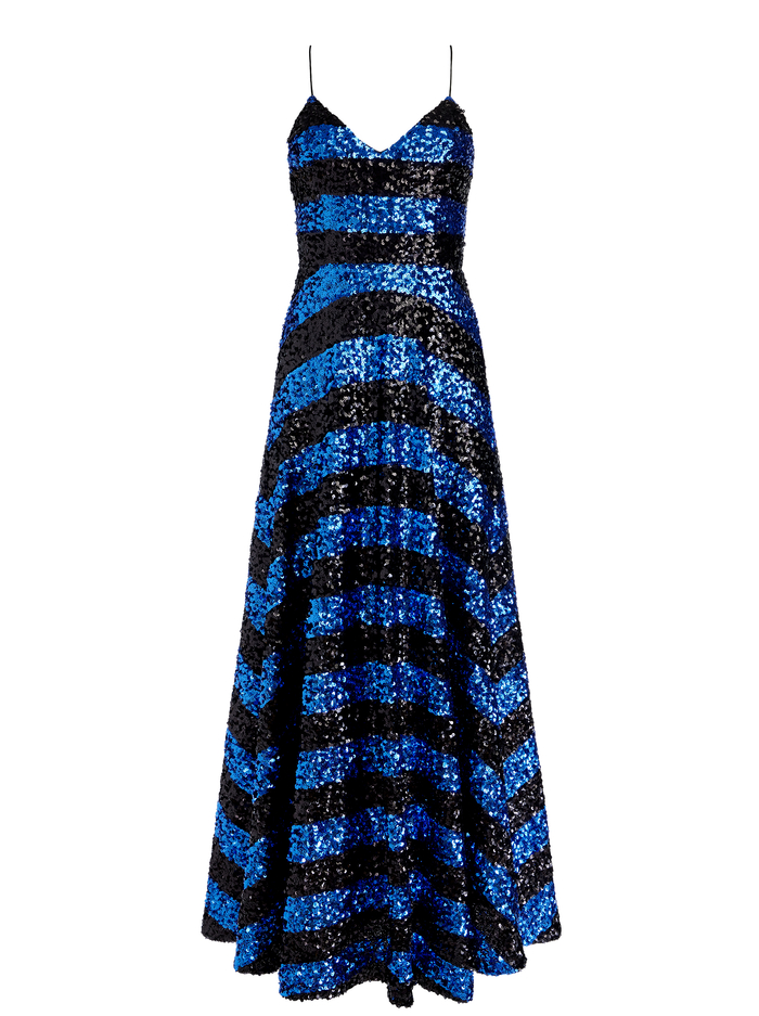 DOMENICA SEQUIN GOWN DRESS - SAPPHIRE/BLACK STRIPE image 5 - Alice And Olivia