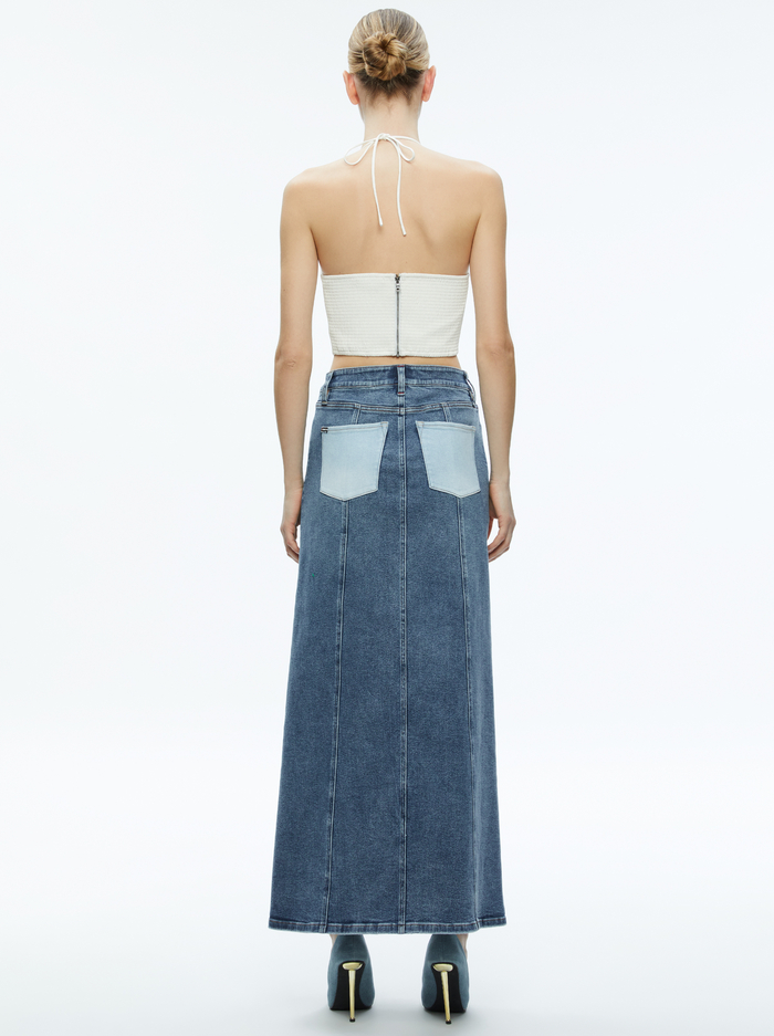RYE DENIM TWO TONE MAXI SKIRT - BROOKLYN BLUE/GEORGIA VNT BLU image 1 - Alice And Olivia