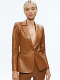 MACEY FITTED VEGAN LEATHER BLAZER - CAMEL