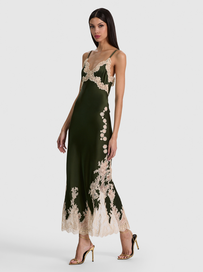 JULIETTA LACE SLIP DRESS - DARK FERN/BISCOTTI - ALICE + OLIVIA
