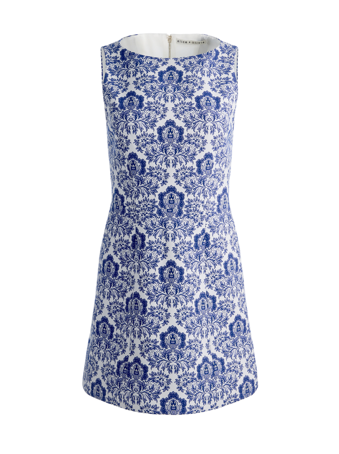 EVA MINI DRESS - OFF WHITE/TWILIGHT BLUE MULTI image 5 - ALICE + OLIVIA