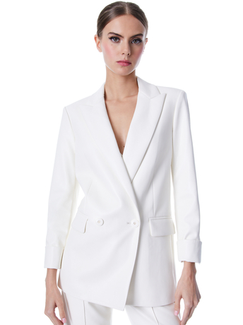 JUSTIN VEGAN LEATHER DOUBLE BREASTED BLAZER