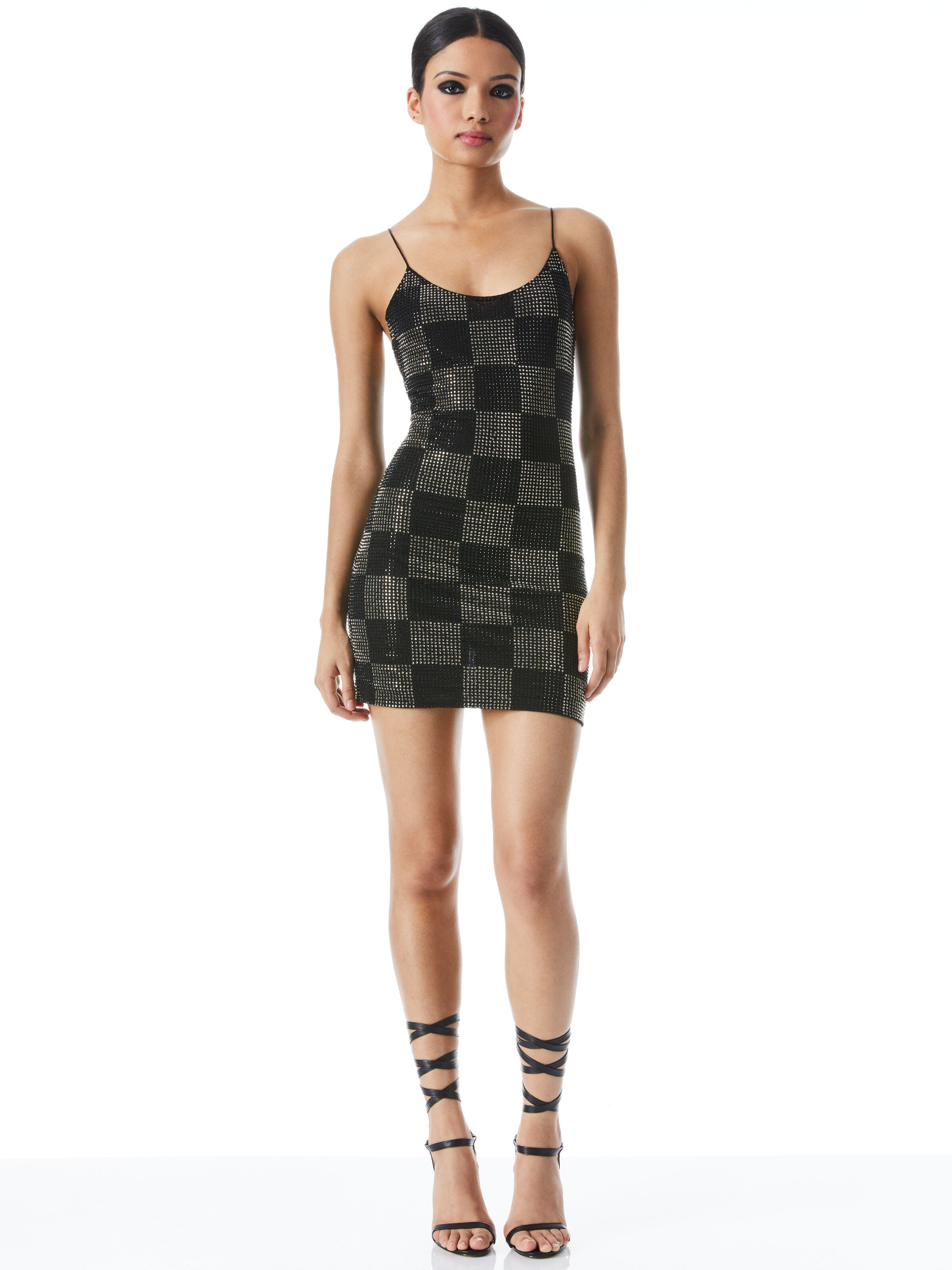 Nelle Embellished Mini Dress In Checkerboard Black Alice Olivia