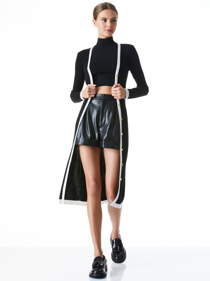 ALCINA BUTTON DOWN CARDIGAN DRESS - BLACK/SOFT WHITE image 4 - ALICE + OLIVIA