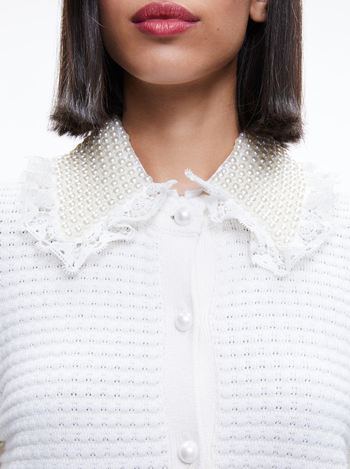 NOELLA EMBELLISHED COLLARED CARDIGAN - SOFT WHITE image 3 - Alice And Olivia