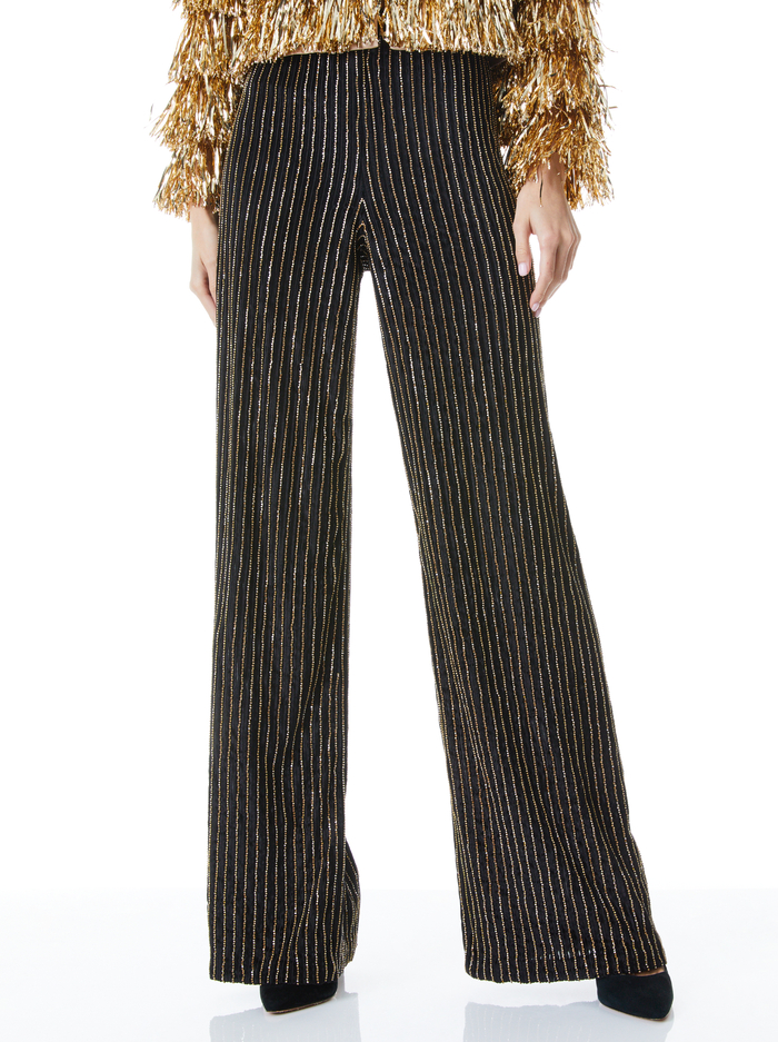 ELBA EMBELLISHED PANT - BLACK/GOLD - Alice And Olivia