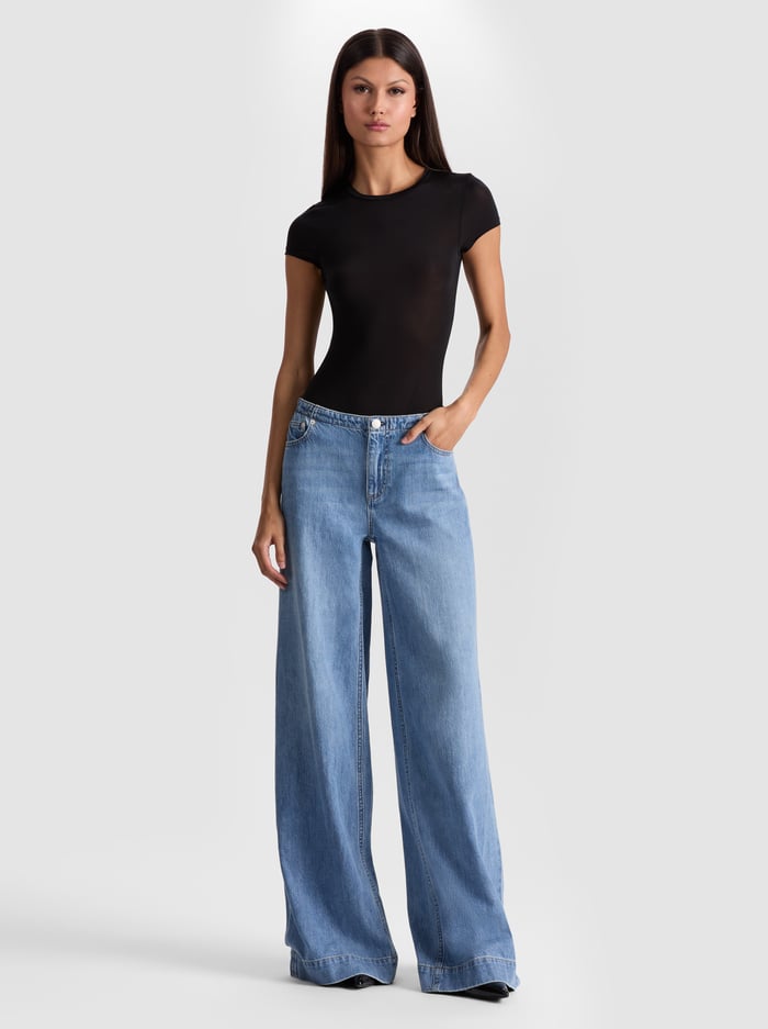 HOTTIE SHORT SLEEVE BODYSUIT - BLACK image 1 - Alice And Olivia