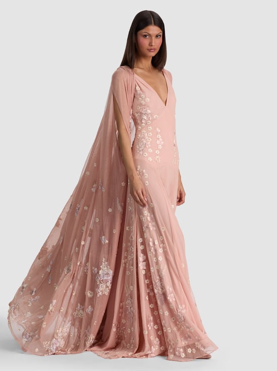DEEP PEARL BLUSH MULTI-AZRIELLA EMBROIDERED MAXI GOWN CAPE