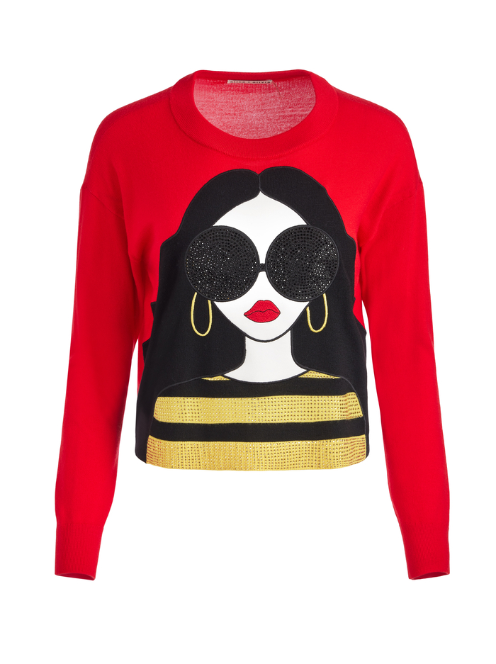 STACEFACE PULLOVER - BRIGHT RUBY MULTI image 5 - Alice And Olivia