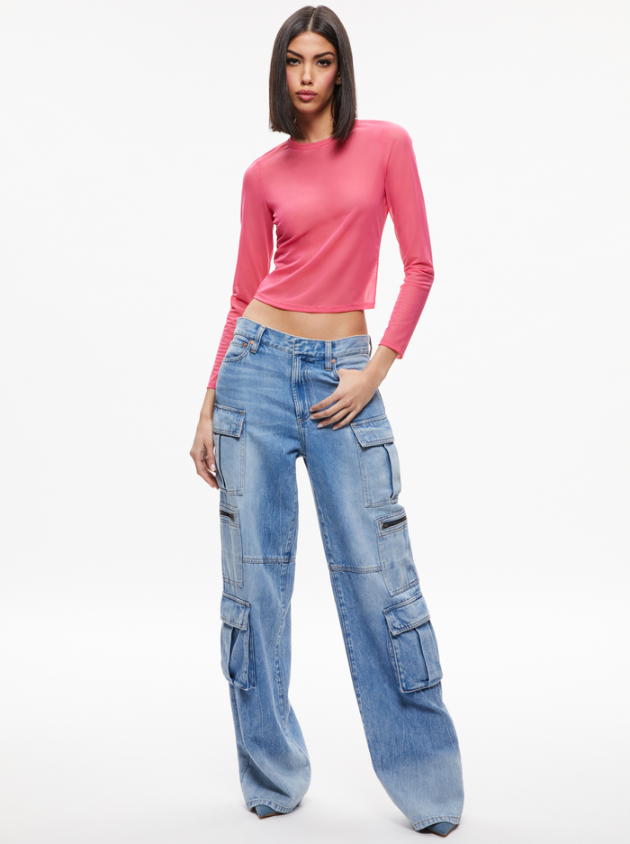 DELAINA LONG SLEEVE MESH CROP TOP - CANDY image 2 - Alice And Olivia