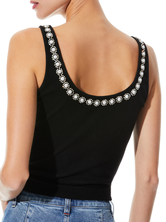 KORI EMBELLISHED RIBBED TANK - BLACK/MULTI image 3 - Alice And Olivia