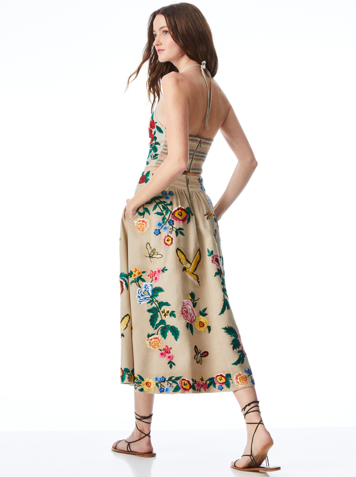 JAYMEE EMBROIDERED HALTER TOP - OATMEAL/MULTI image 1 - Alice And Olivia