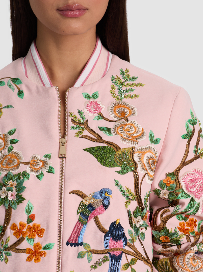 LONNIE EMBELLISHED VARSITY JACKET - ENGLISH ROSE/MULTI image 4 - ALICE + OLIVIA