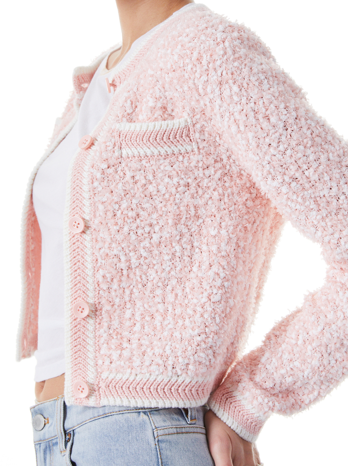 NOELLA CREW NECK CROPPED CARDIGAN - ENGLISH ROSE/SOFT WHITE image 3 - Alice And Olivia