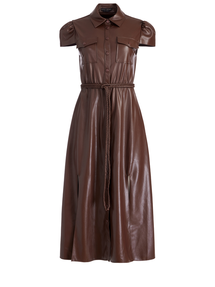 MIRANDA VEGAN LEATHER MIDI DRESS - TOFFEE image 5 - Alice And Olivia